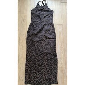 vintage 90s burnout velvet  Dress chocolate brown Vamp Witchy Goth Grunge size 8